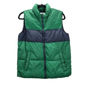 Old Navy Green Blue Stripe Zip Sleeveless Puffer Fleece‎ Boys Vest XL 14/16